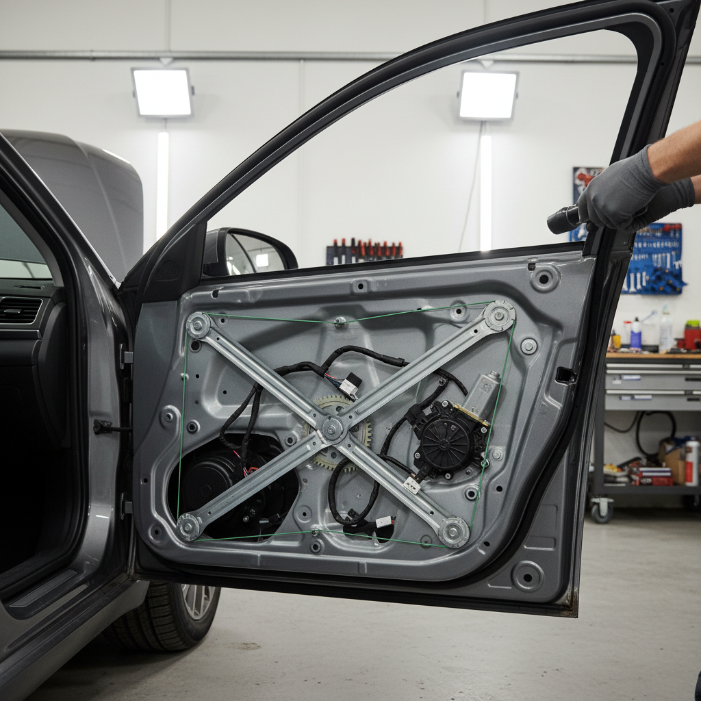Inspecting window regulator and motor inside a car door