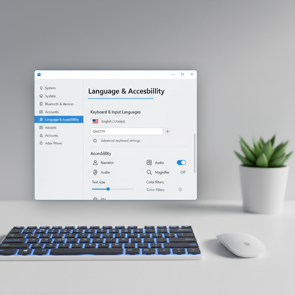 Windows keyboard settings screen showing language layout and accessibility keyboard options