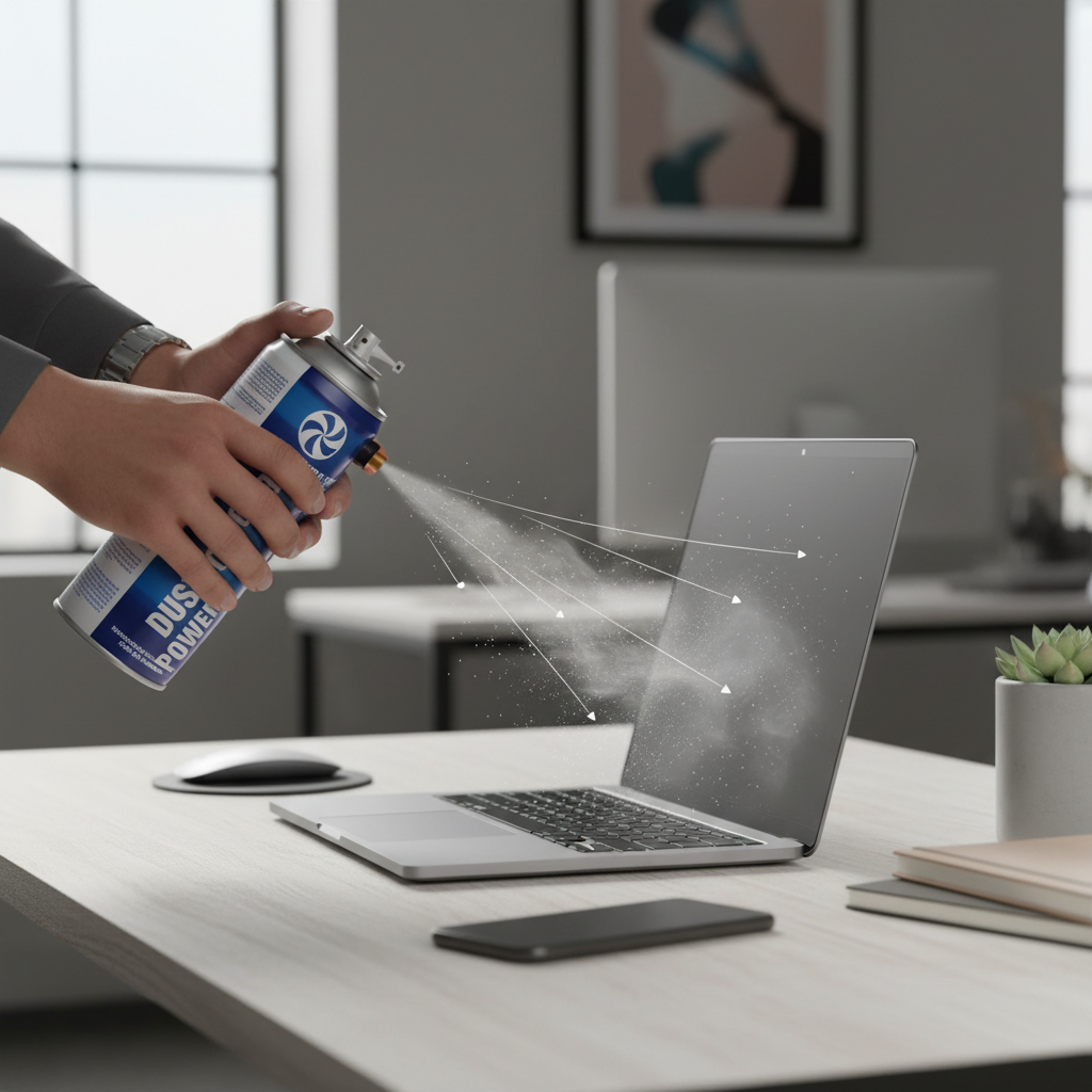 Compressed air cleaning a keyboard to fix unresponsive letter keys