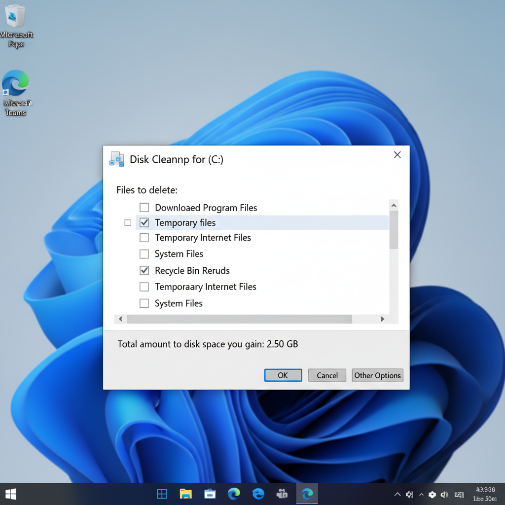 Disk Cleanup utility window on Windows showing cleanup categories