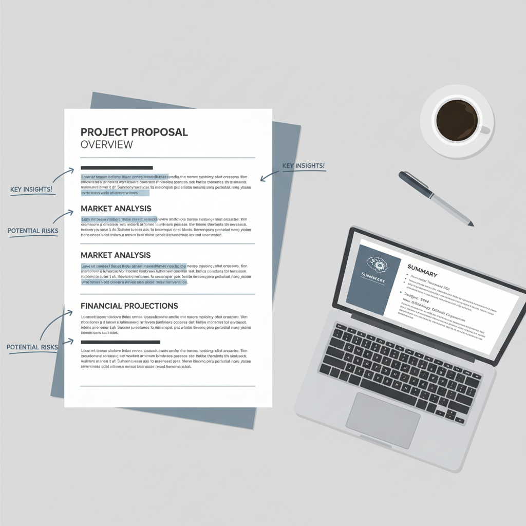 Clean document preparation for AI summarization with headings and highlighted sections