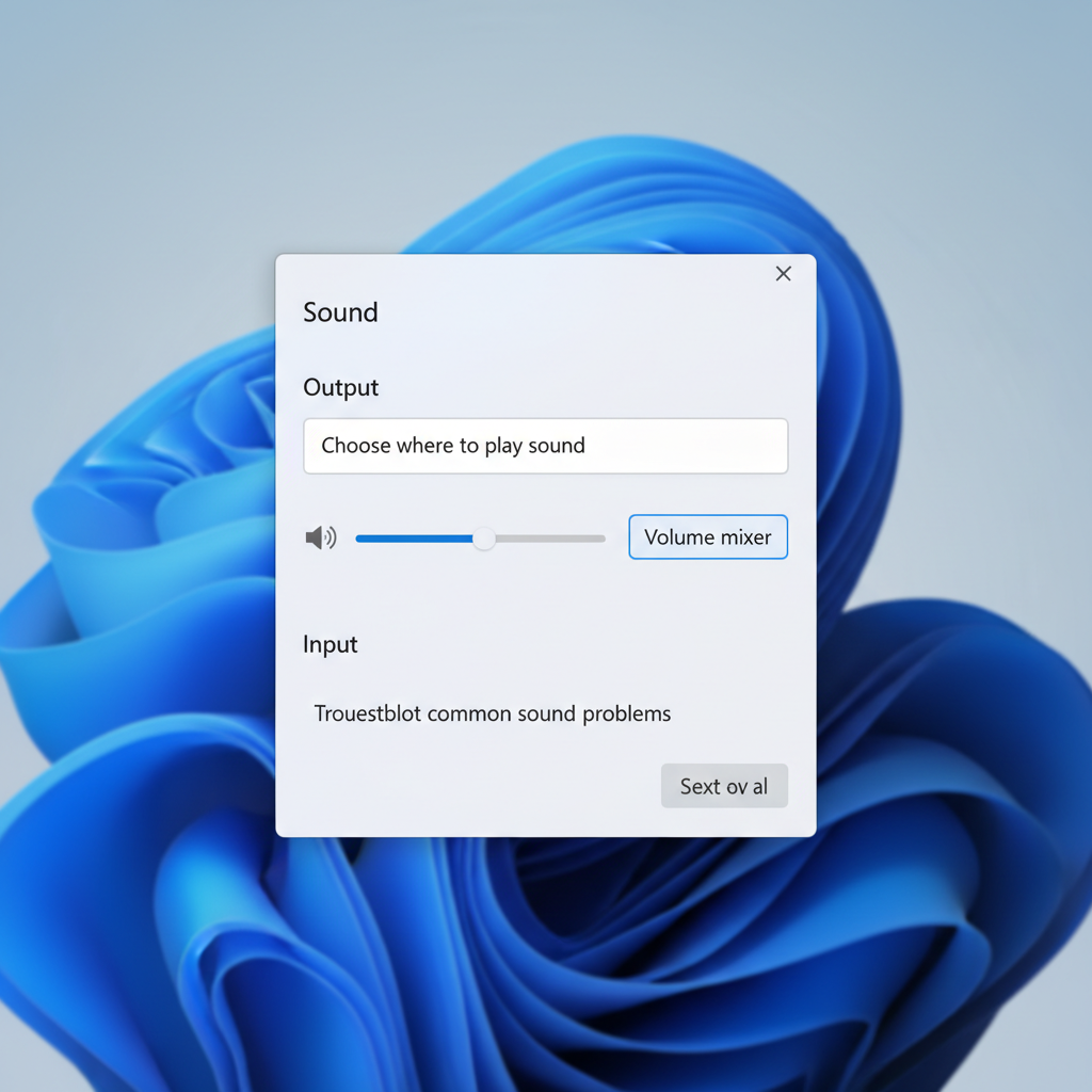 Windows 11 sound settings showing output device and volume controls