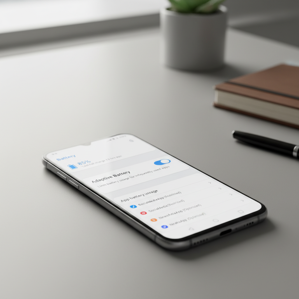 Android battery settings screen showing adaptive battery and background restrictions