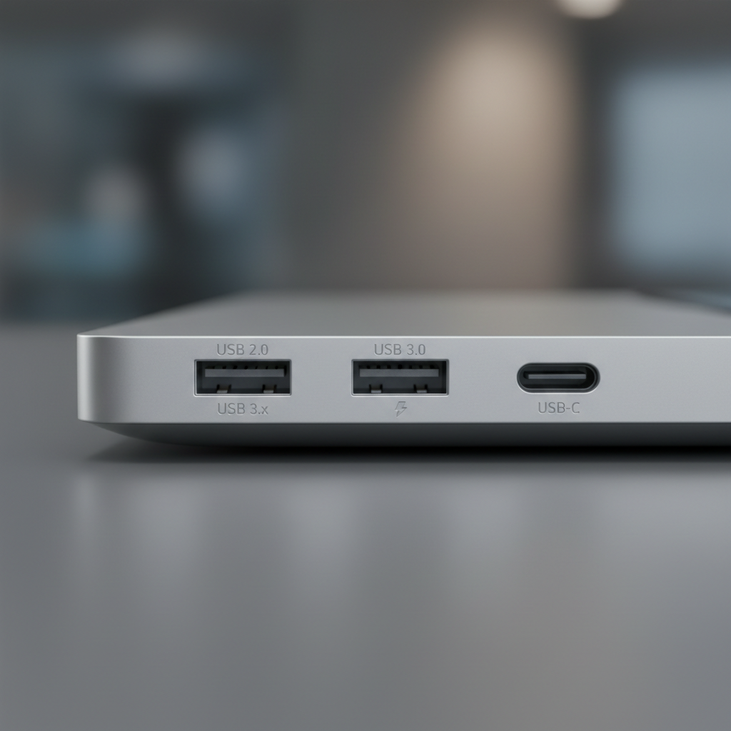 USB port types comparison on a modern laptop with USB-A and USB-C