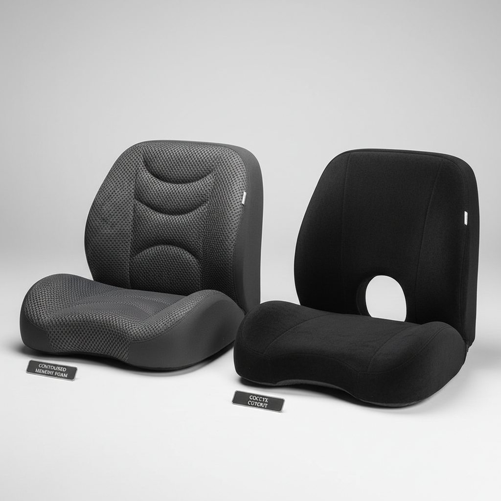 Comparing contoured foam cushion and coccyx cutout cushion for driving comfort
