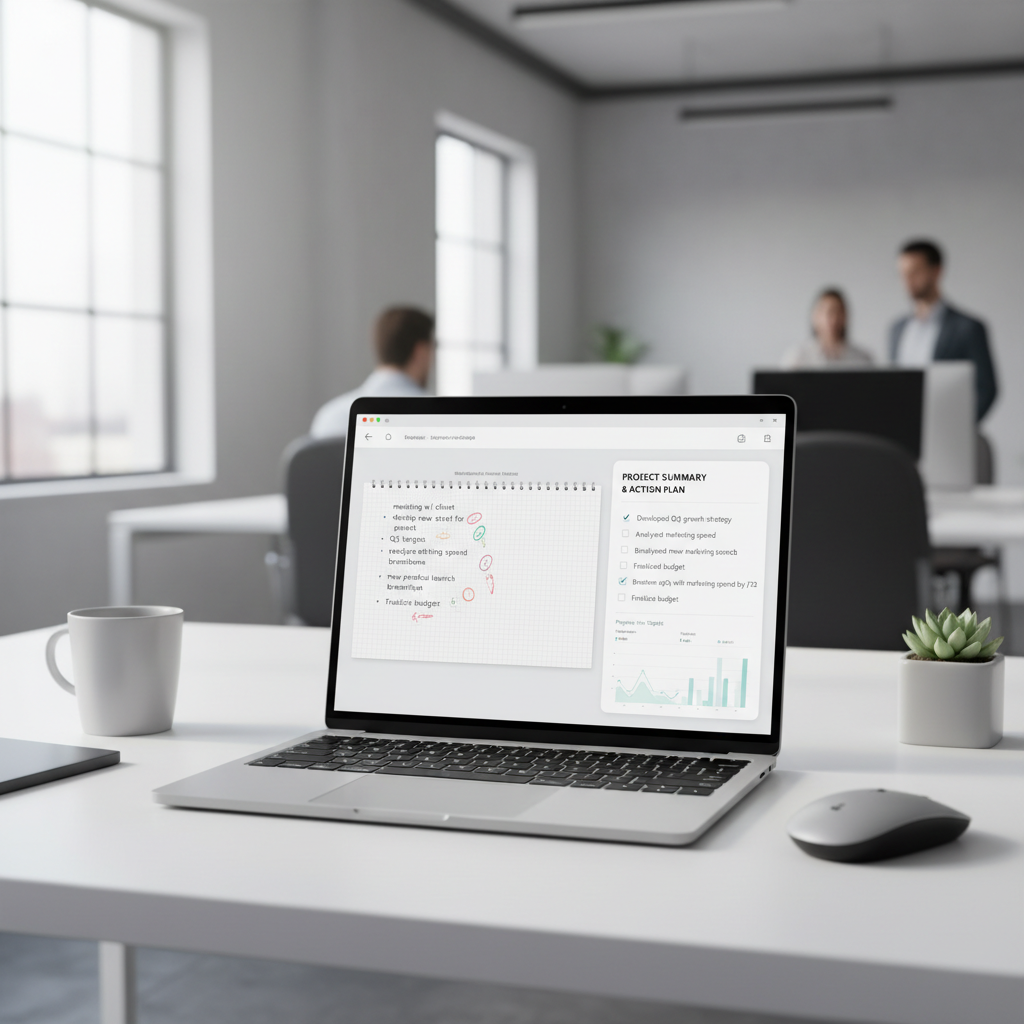 AI chatbot summarizing notes into action items and a checklist for productivity
