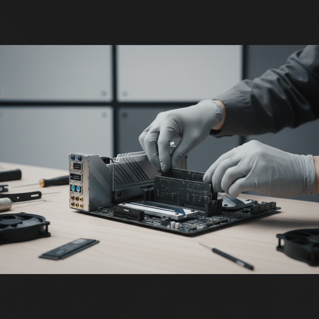 Technician reseating RAM modules to resolve memory management BSOD on a PC