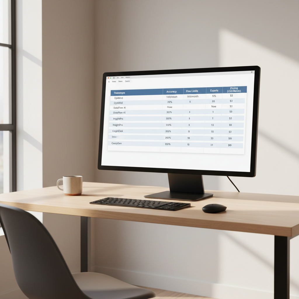 Comparison table concept for free YouTube video summarizer tools
