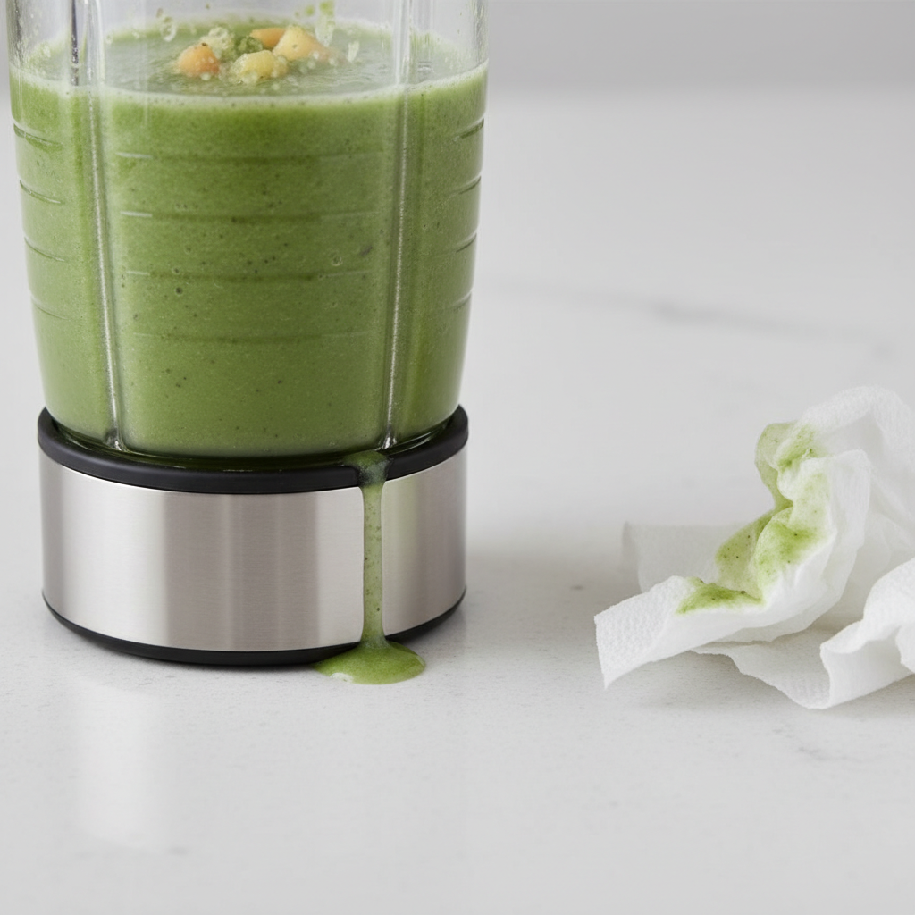 Portable blender leaking smoothie near the base seal and gasket