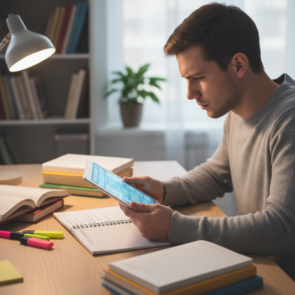 Student reviewing AI-generated lecture notes and turning them into study questions