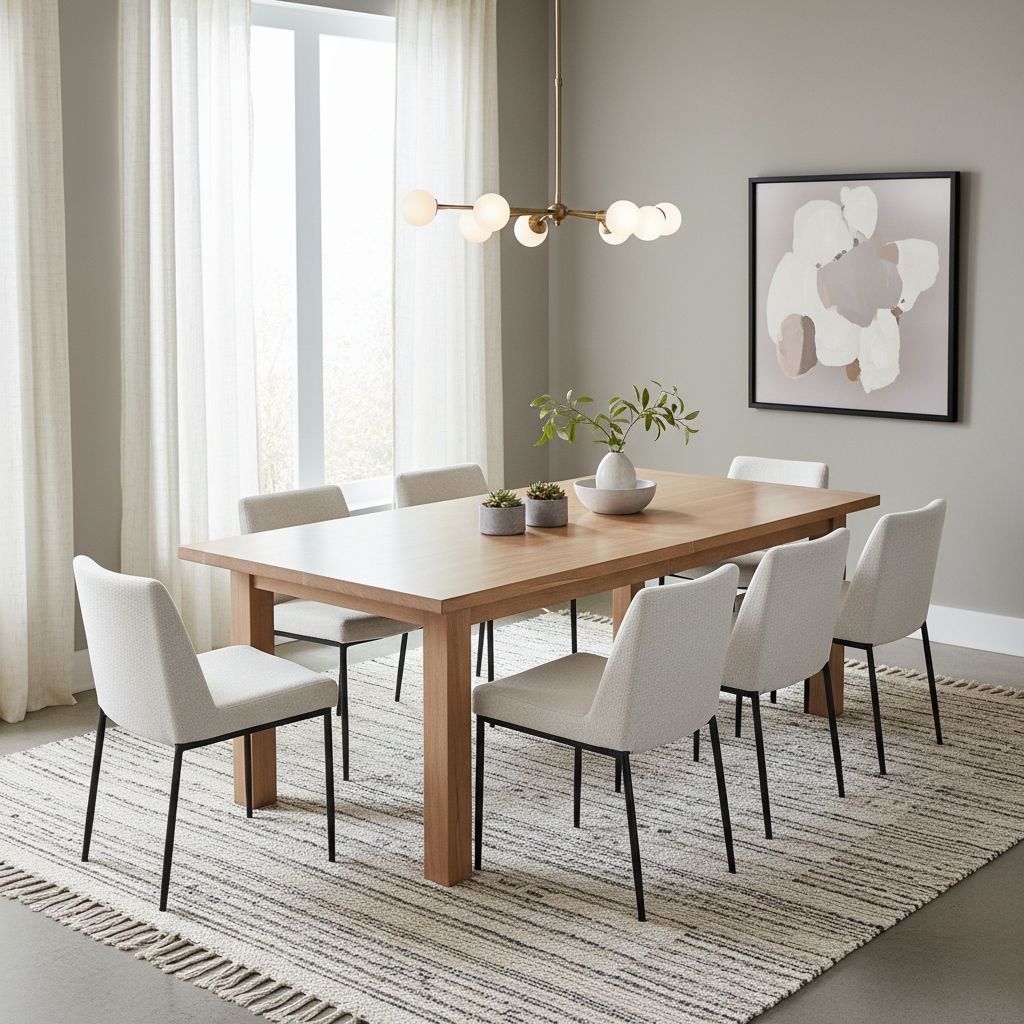 Dining room rug size allowing chairs to slide out while staying on rug