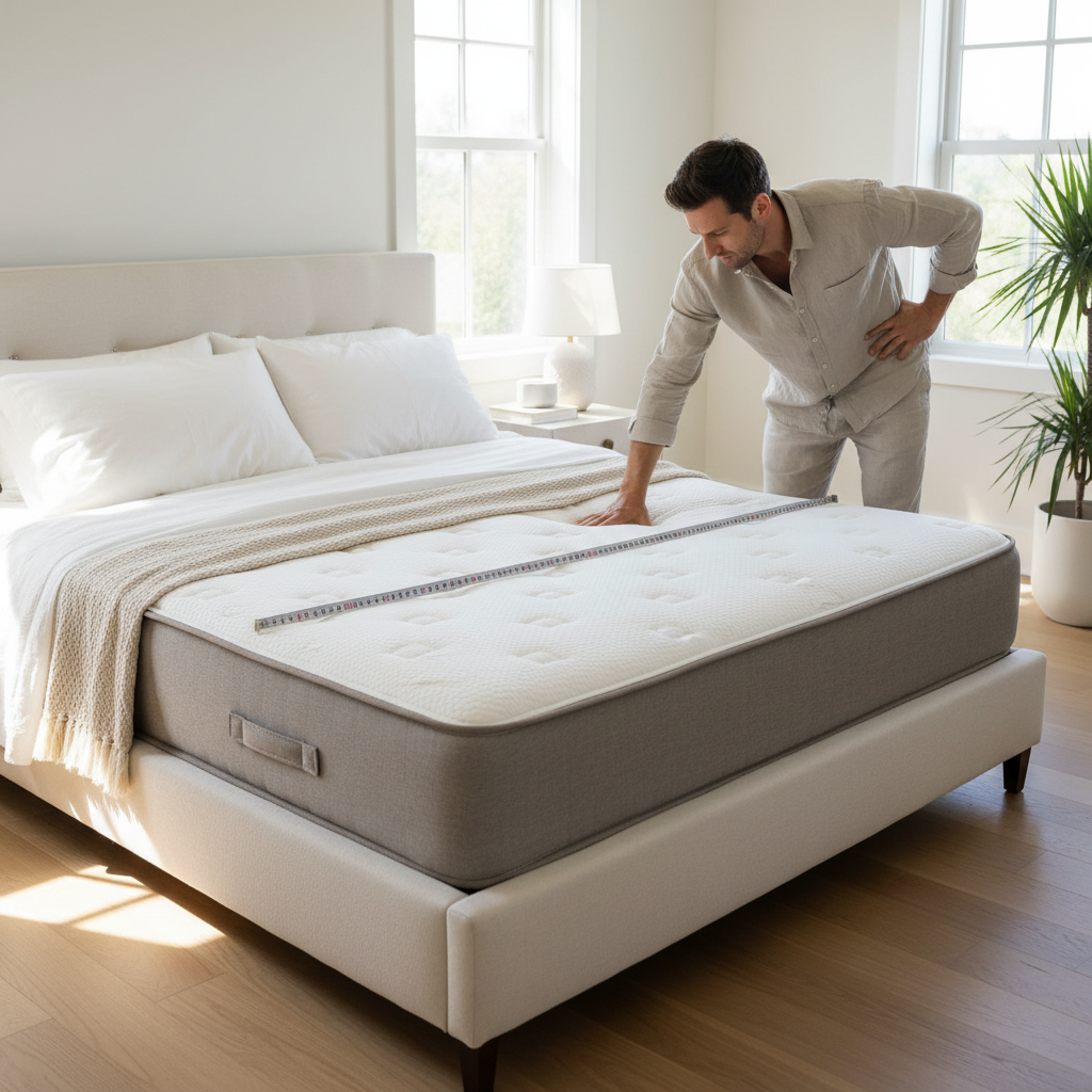 Person checking a mattress for sagging before choosing a topper