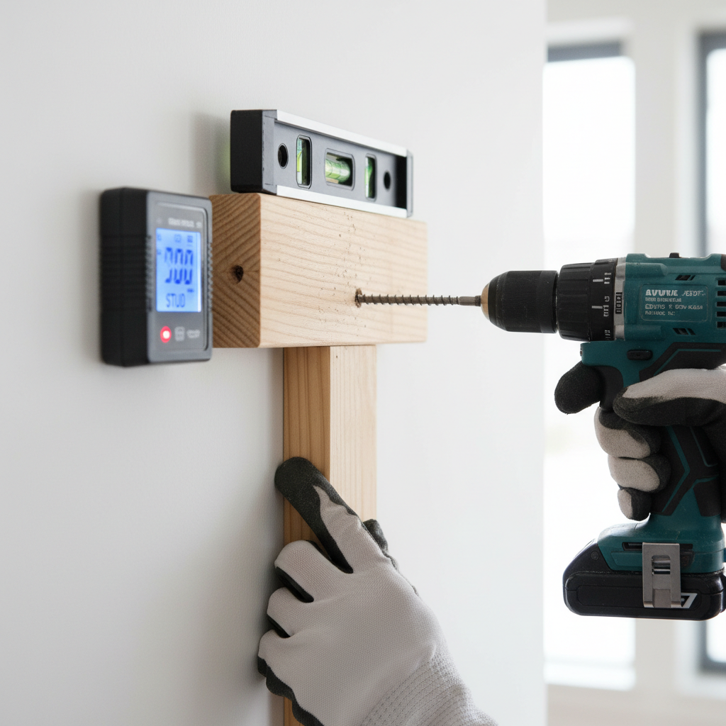 Installing a wooden French cleat for a floating nightstand into wall studs