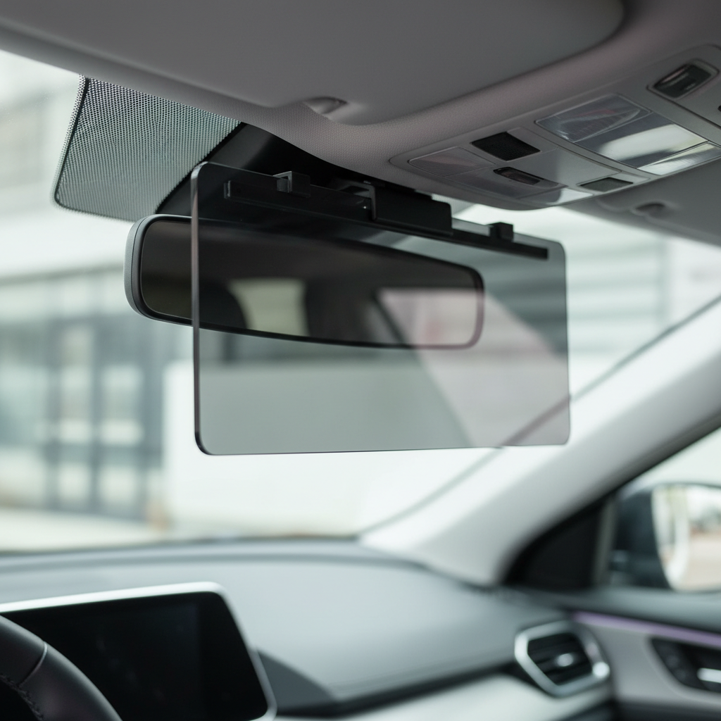 Close-up of tinted visor extension panel showing optical clarity