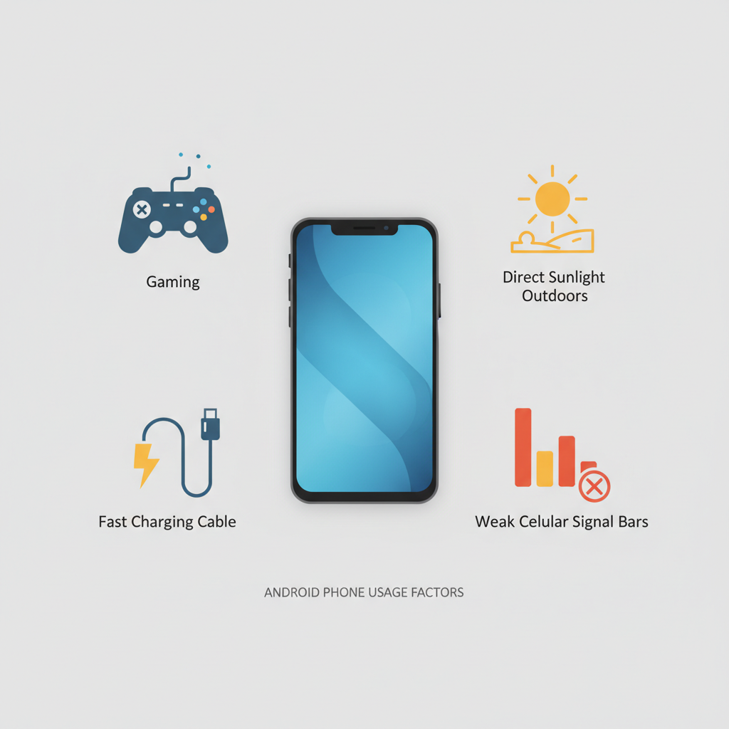 Common causes of Android phone overheating: gaming, sun exposure, charging, poor signal