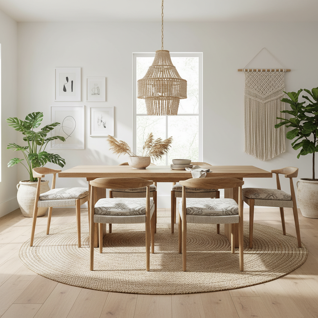 Boho dining room chairs with textured seat cushions for everyday comfort