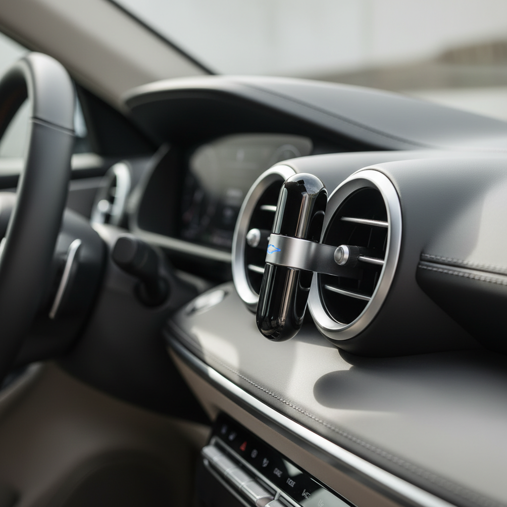 Vent clip car air freshener attached to dashboard air vent