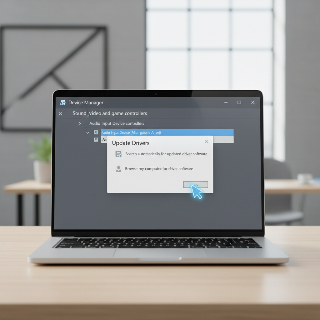 Updating Windows audio driver and checking microphone device in Device Manager