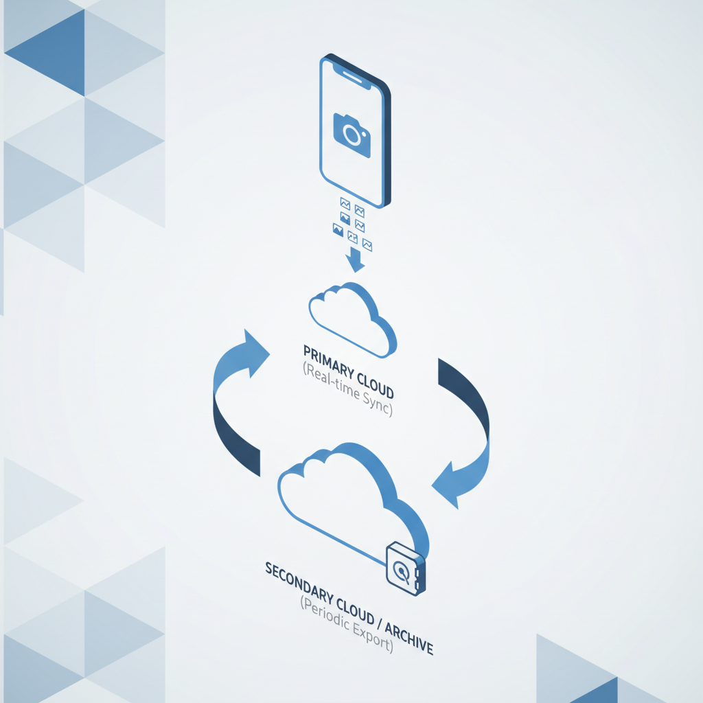 Two-layer photo backup workflow with primary cloud and secondary archive