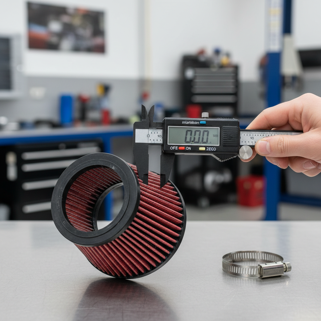 Measuring cold air intake filter inlet diameter and clamp size for correct fitment