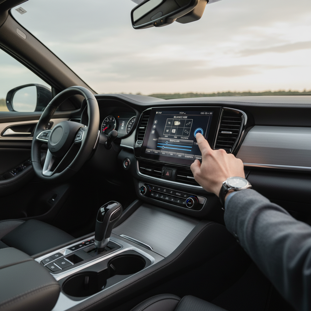 Car infotainment screen showing audio settings like balance and fade