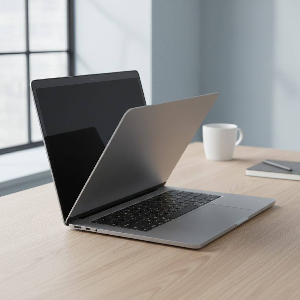 Loose laptop hinge causing screen wobble on a desk