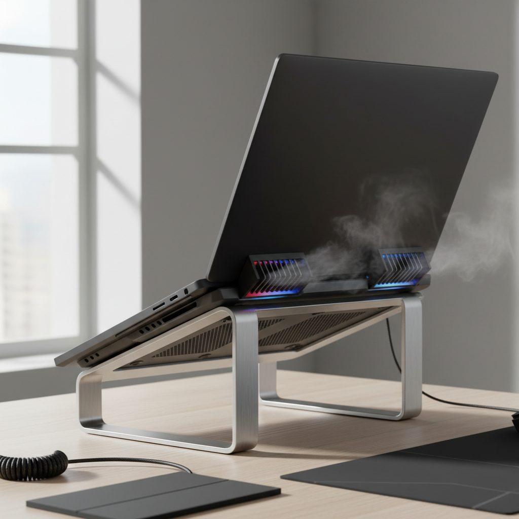 Proper laptop airflow setup with elevated rear and clear vents