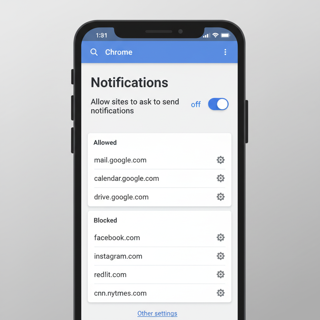 Chrome notification permissions list showing blocked sites