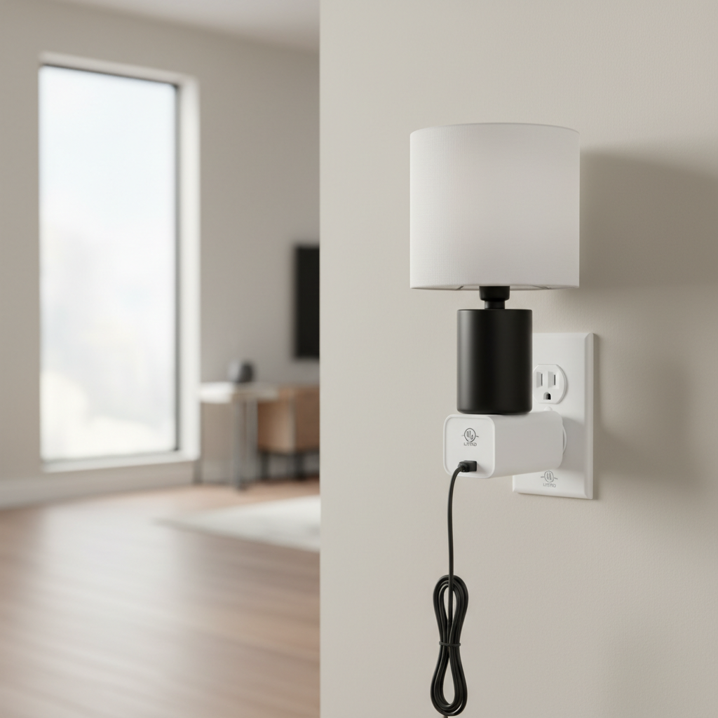 Smart plug installed safely with clear labeling and no overloaded outlet
