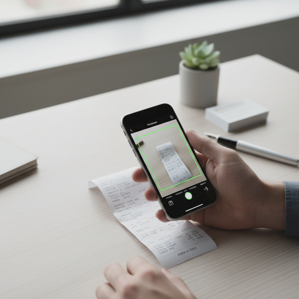 Scanning a receipt with a free document scanner app on a smartphone