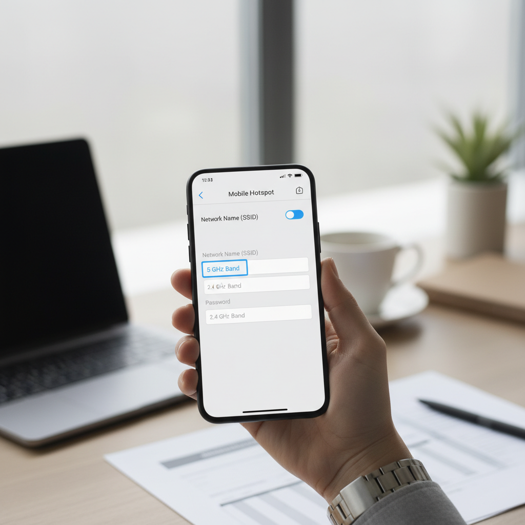 Phone hotspot settings screen with 5 GHz option highlighted