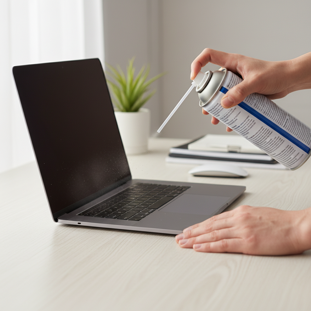 Using compressed air to clean laptop fan vents safely at home