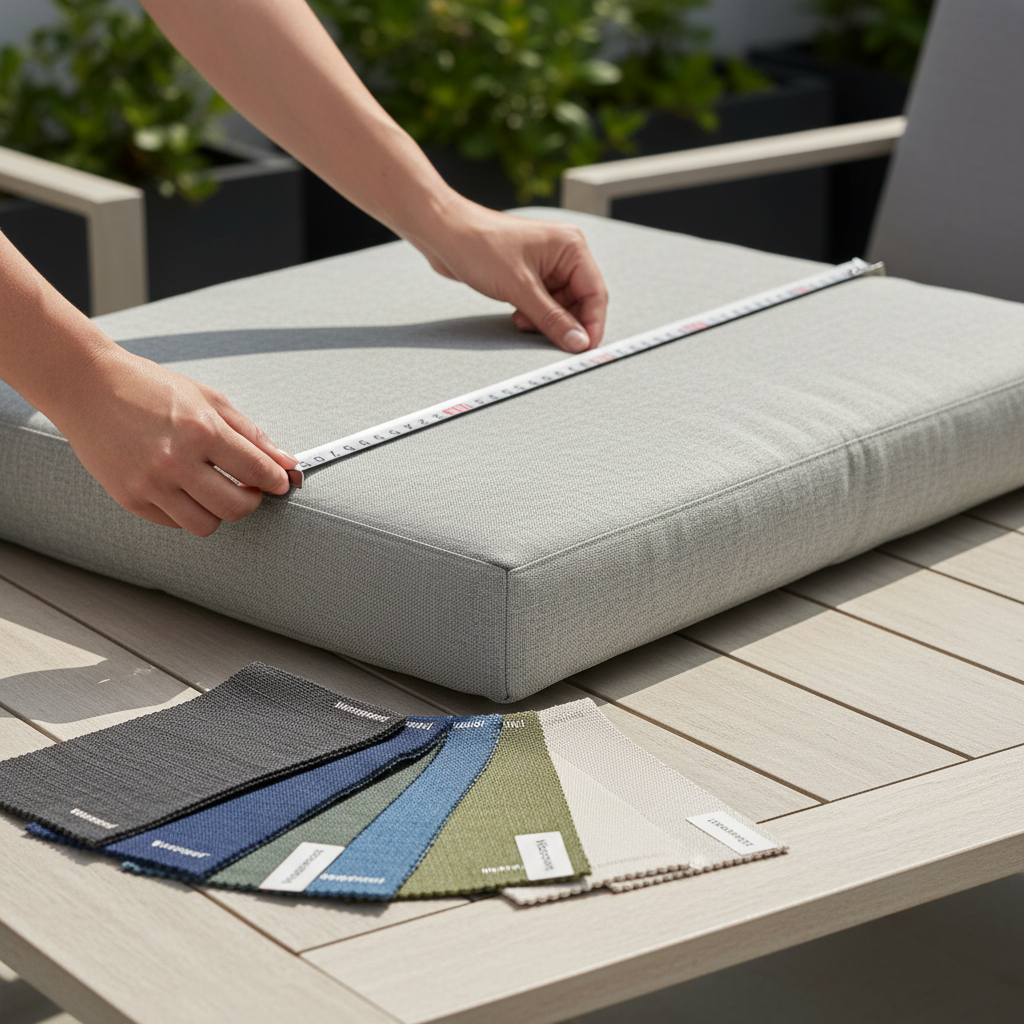Measuring outdoor cushion for waterproof washable cover sizing