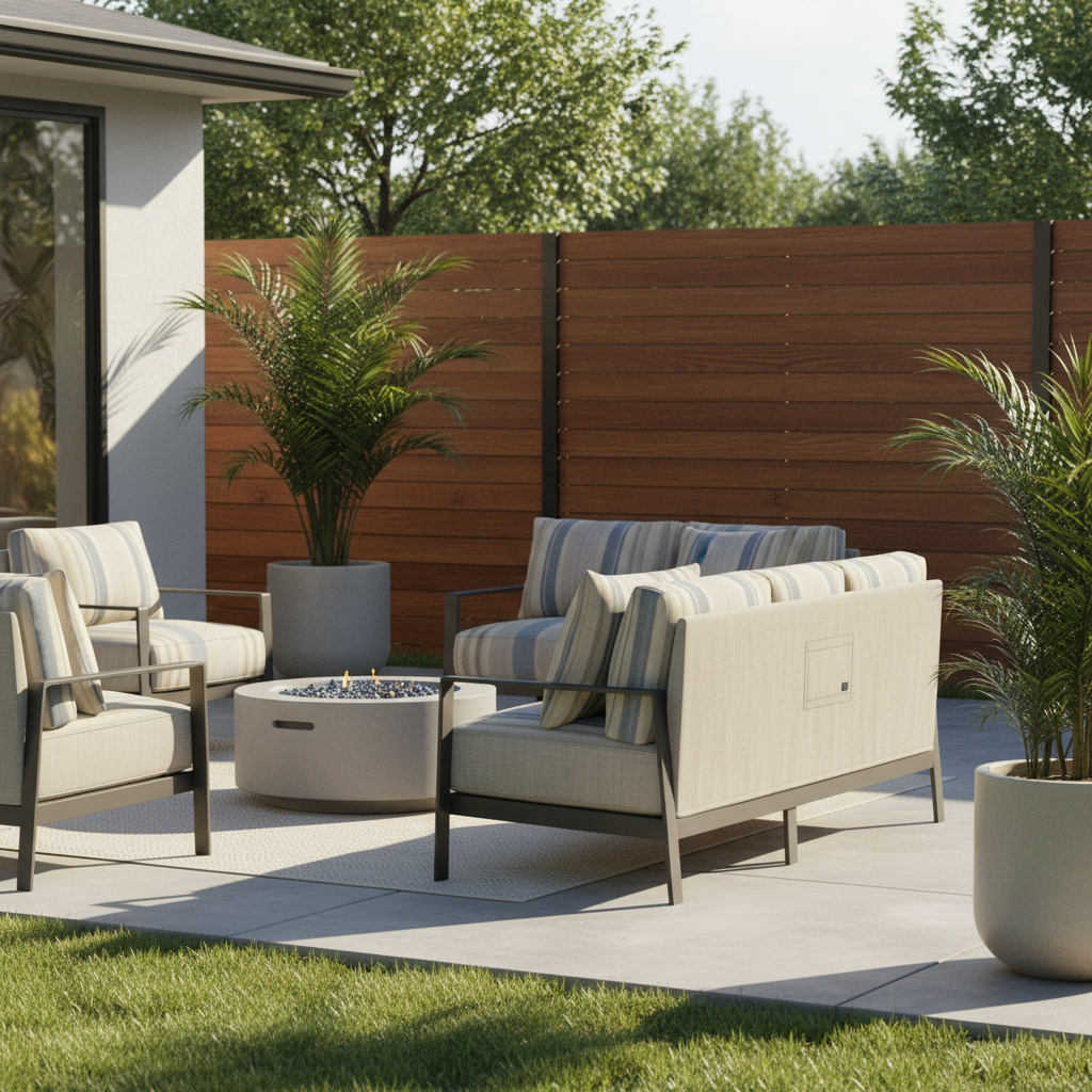 Outdoor cushion covers waterproof and washable in a modern backyard seating area
