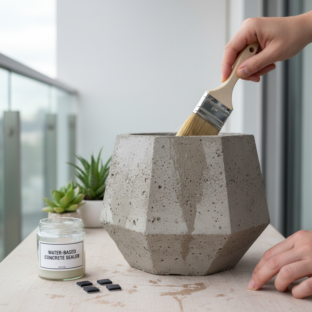 Sealing a concrete planter and adding rubber feet for balcony drainage