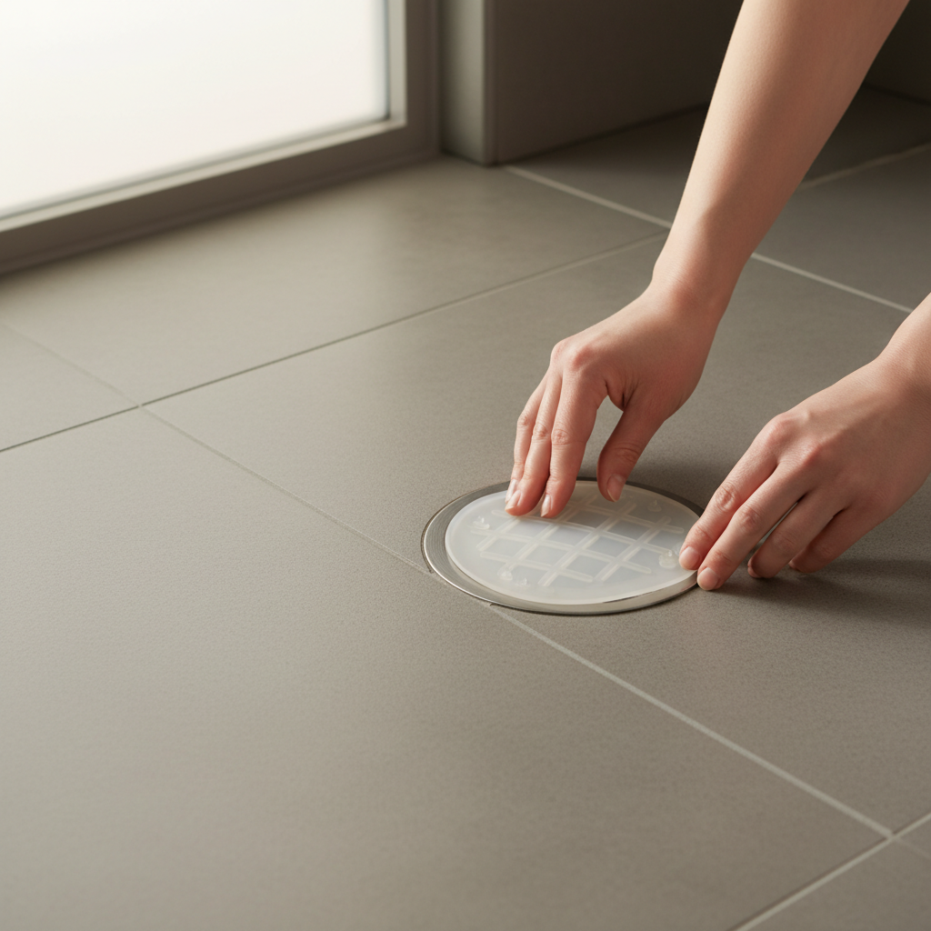 Installing a silicone hair catcher over a shower drain for clog prevention