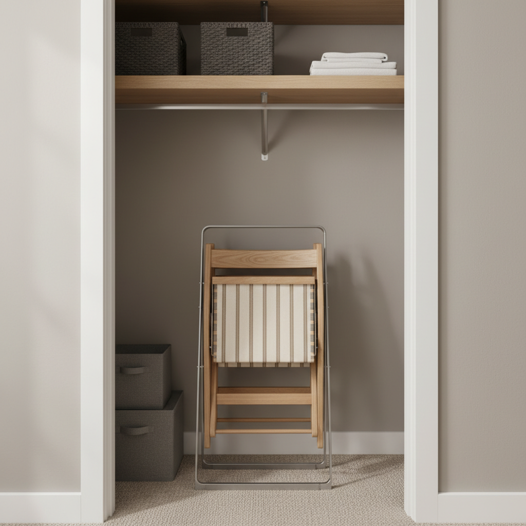 Folding chairs stored neatly in a small apartment closet