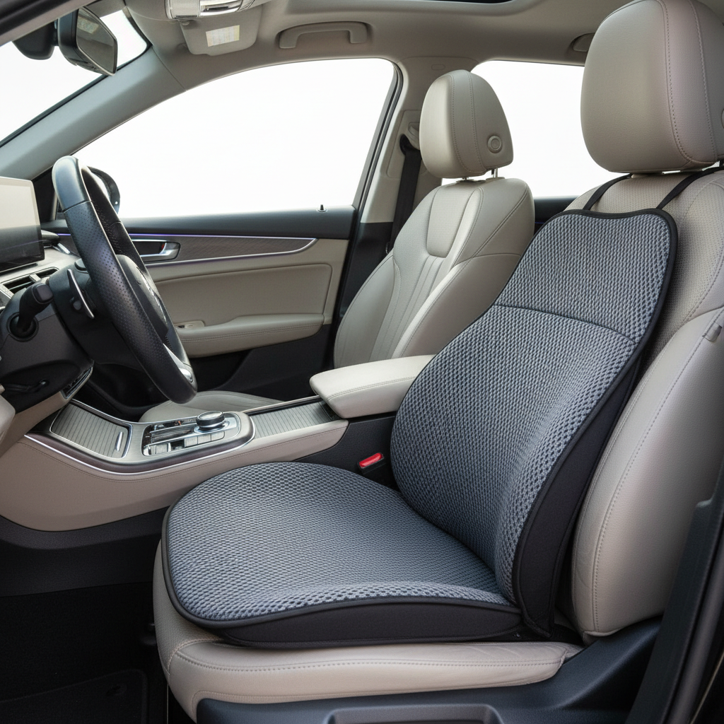 Car seat cushion and lumbar pillow setup for long road trips