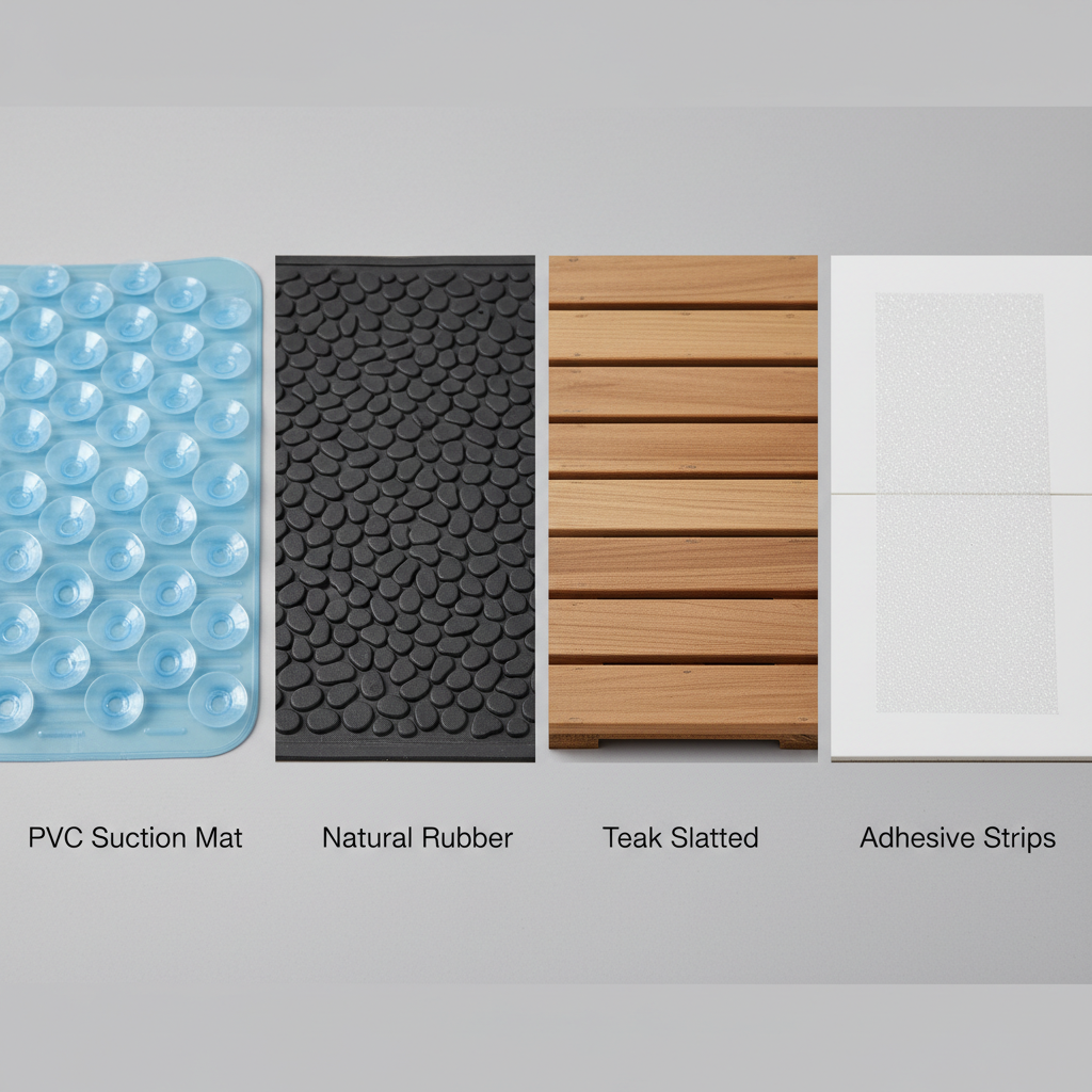 Comparison of non slip shower mat materials and textures close-up