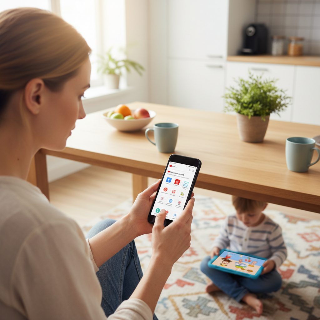 Parent setting up YouTube parental controls on a smartphone