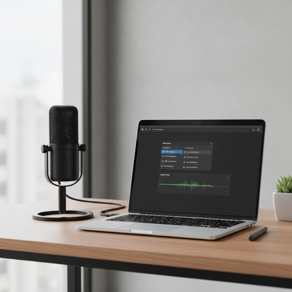 Video conferencing app microphone settings showing correct input device selection