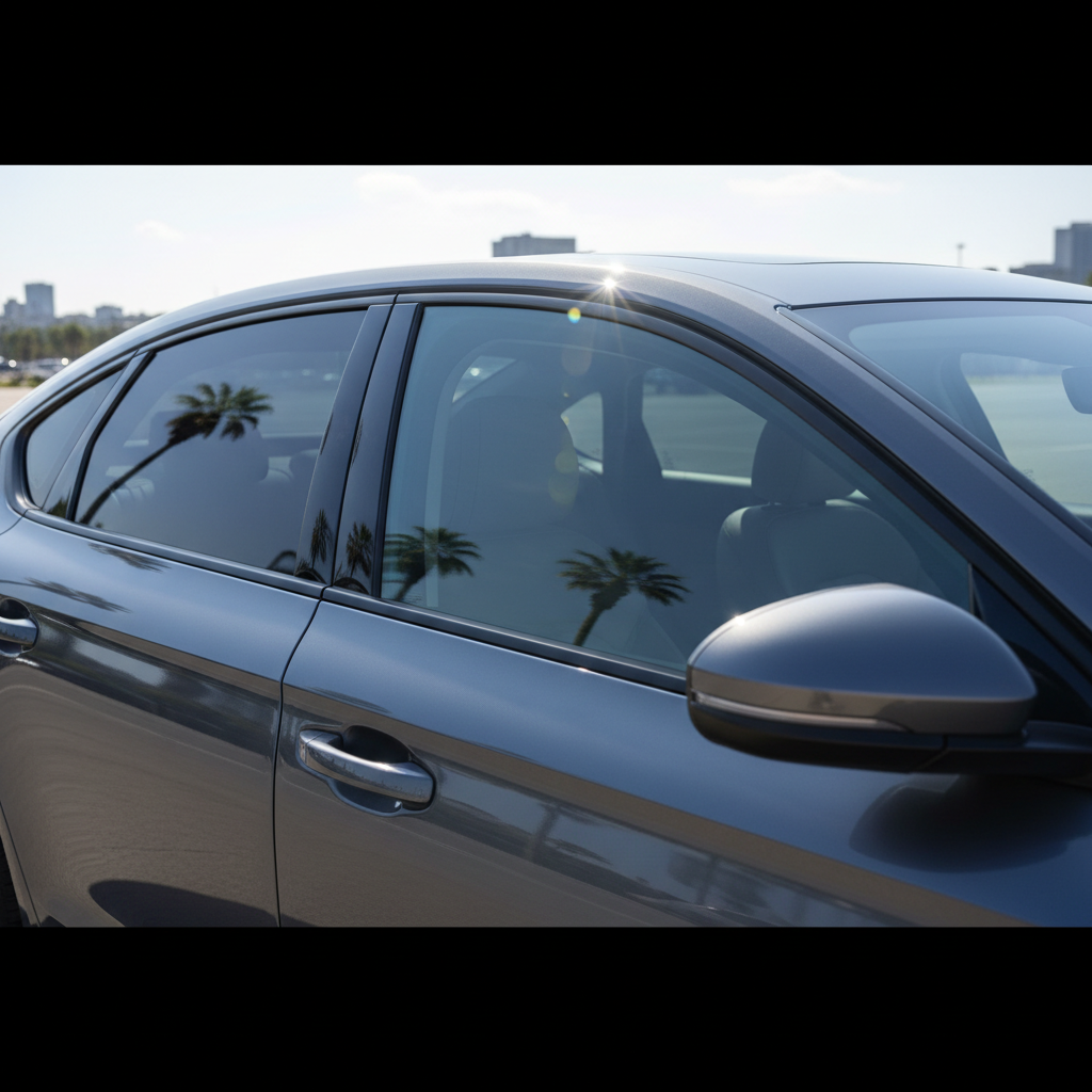 Car window tint film blocking sunlight and reducing cabin heat