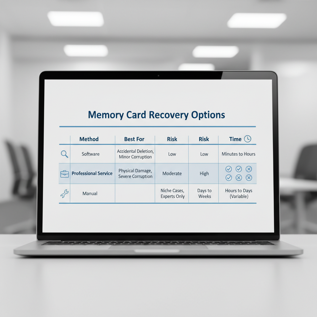 Comparison table for memory card recovery methods