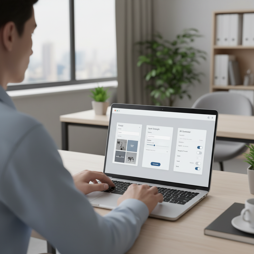 Beginner comparing free AI art generator apps on a laptop