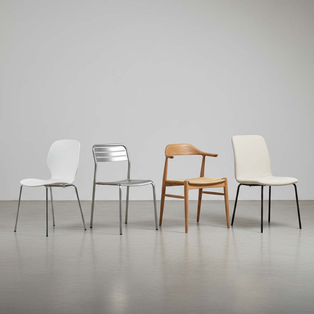 Comparison of stackable dining chair materials: plastic, metal, wood, and upholstered