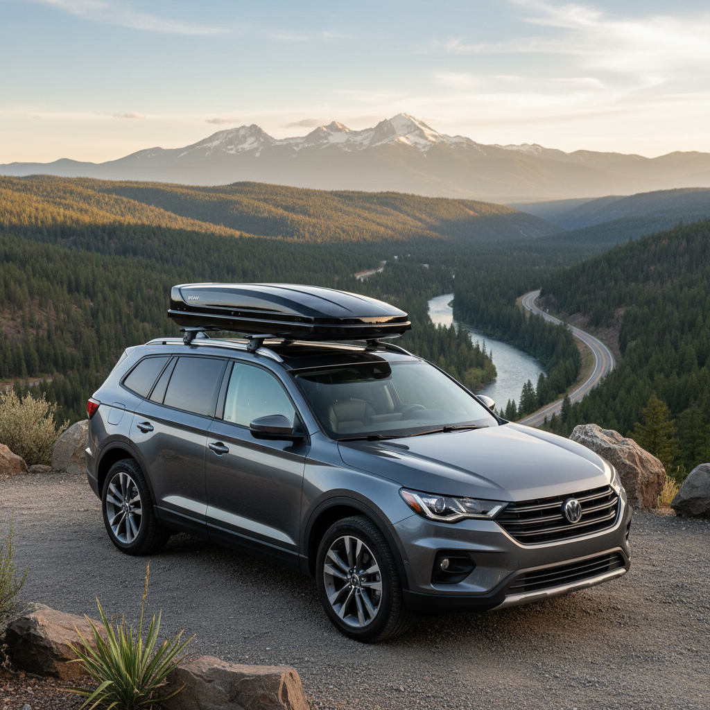SUV with rooftop cargo box installed for extra luggage space