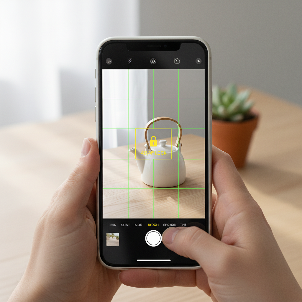 Using a smartphone camera with grid lines and focus lock for sharper images