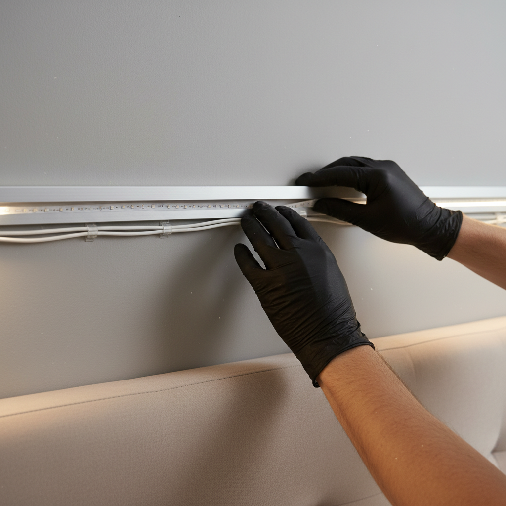 Installing LED strip lights in diffuser channel with clean cable management