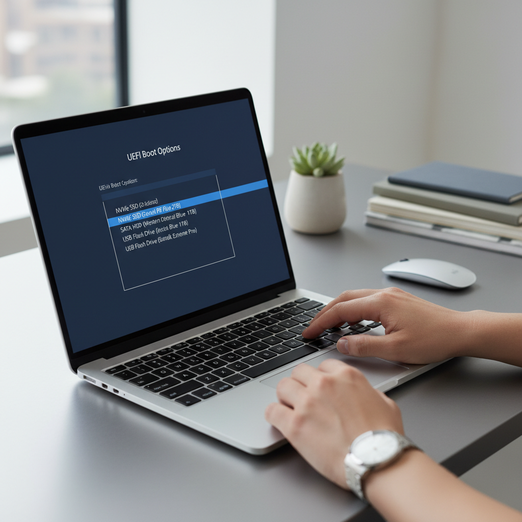 Laptop BIOS boot menu selecting new SSD after upgrade