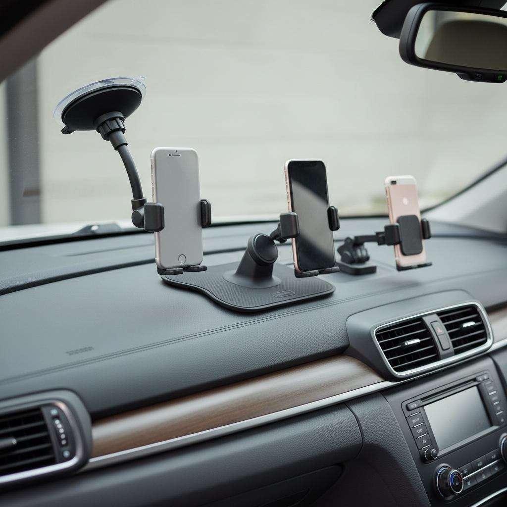 Budget dashboard phone mounts comparison on a car interior